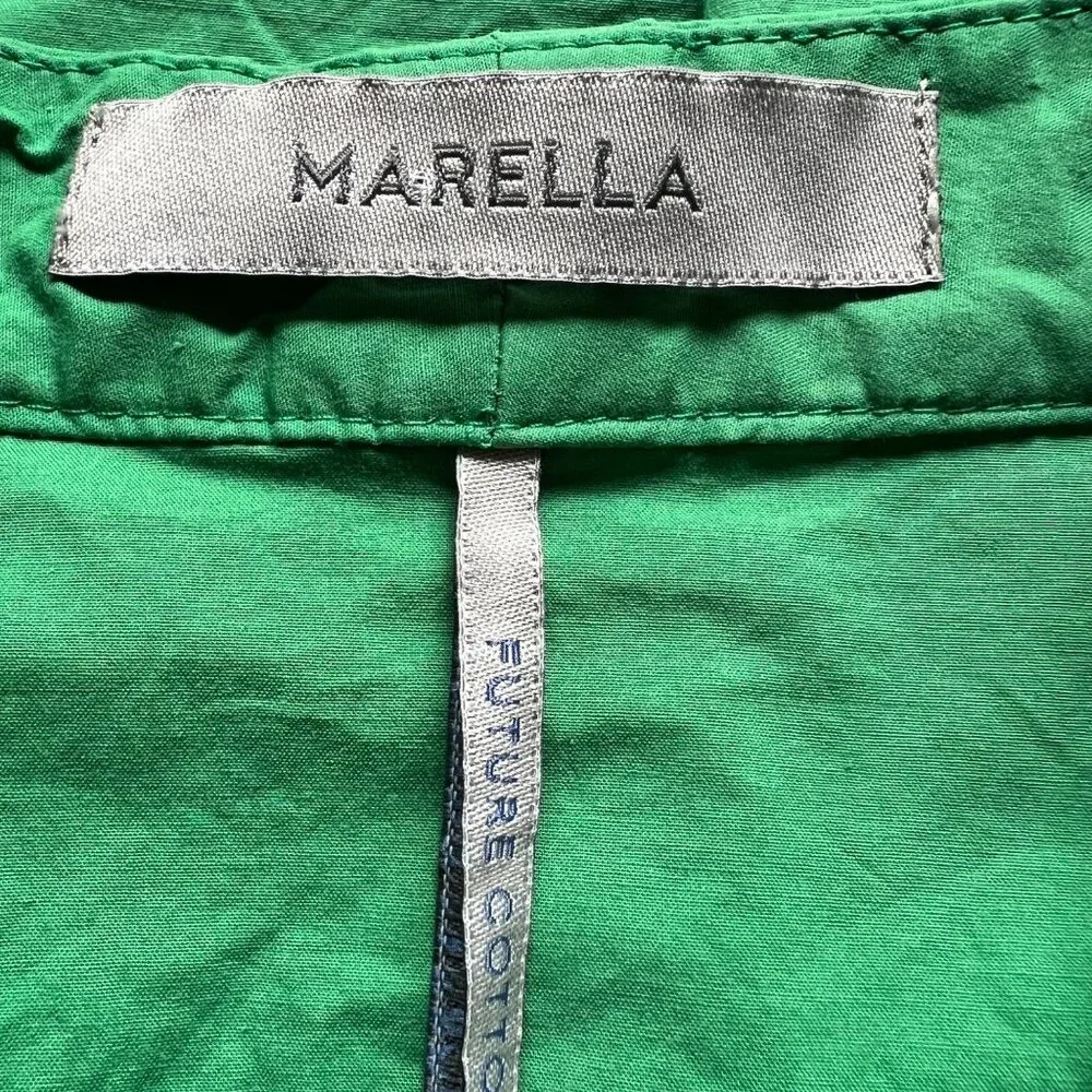 Marella Size 2 Emerald Green Bobbio Cotton Ruched Cap Sleeve A-Line Midi Dress - Picture 3 of 16